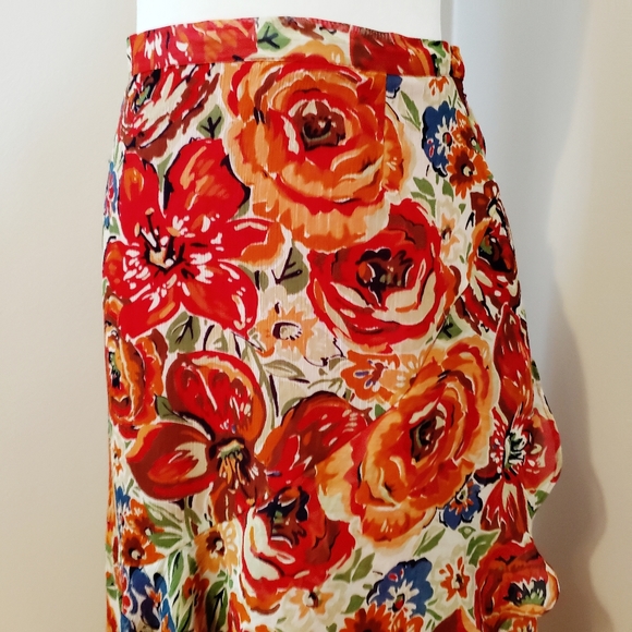 VINTAGE FLORAL RUFFLED CHIFFON SKIRT long - Picture 6 of 11